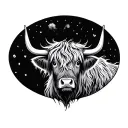 highland cow and thistle  tattoo design idea