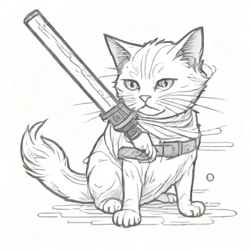 japanese cat black with tattoos lightsaber  tattoo design idea