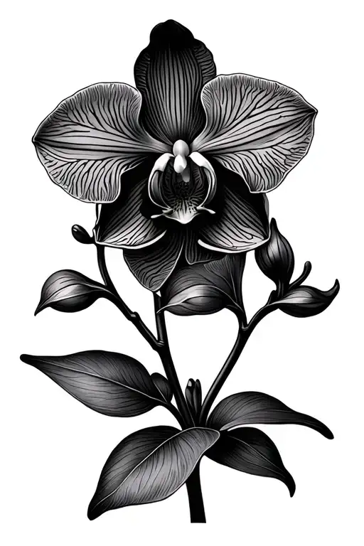 black orchid flower on stem no leaves  tattoo design idea