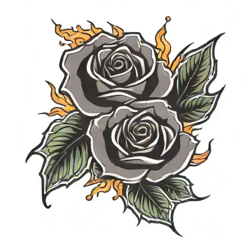 rose and petal on fire tattoo design idea