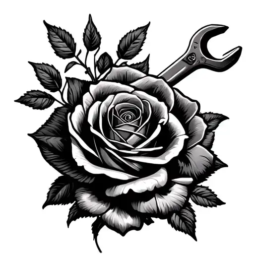 spanner and rose tattoo design idea