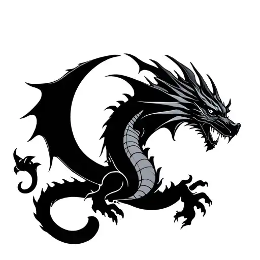 black dragon flying, moon with his head, 7 deadly sins  tattoo design idea