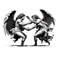 angels and demons fighting realism  tattoo design idea