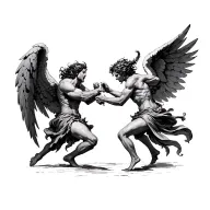 angels and demons fighting realism  tattoo design idea