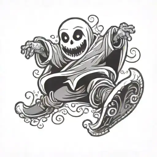 cartoon ghost with legs doing backflip tattoo design idea