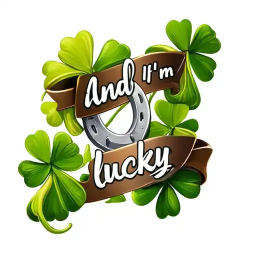"and If I'm lucky" a 4 leaf clovers and a silver horseshoes tattoo design idea