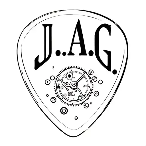 "J.A.G" Guitar pick melting timepiece with gears tattoo design idea
