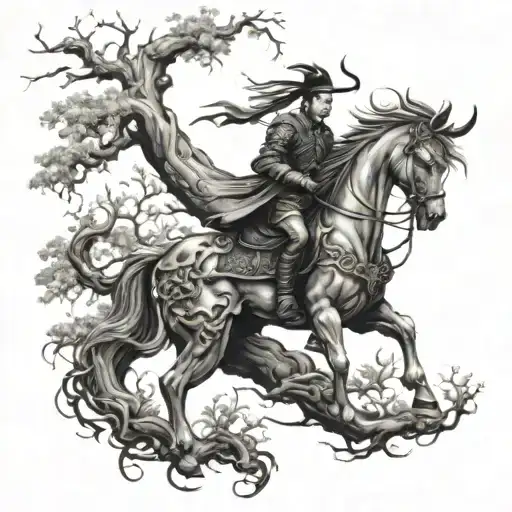 chinese dragoon around huge banyan tree tattoo design idea