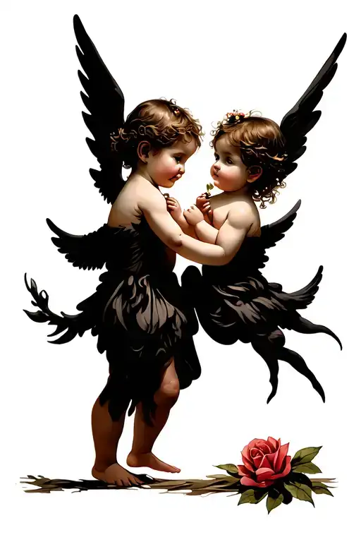 2 baby angels tattoo design idea