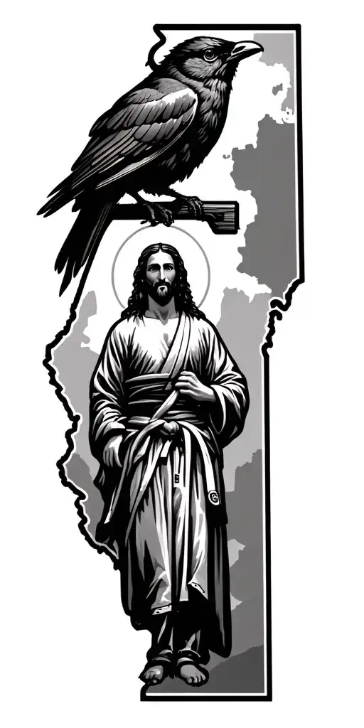 keutcky state map and state bird perched plus add Jesus as a shepherd and my Bjj black belt   tattoo design idea