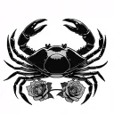 crab and roses wrapped arms around herself tattoo design idea