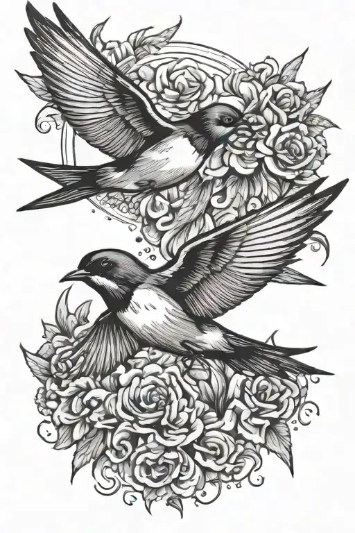 swallow birds flying towards tattoo design idea