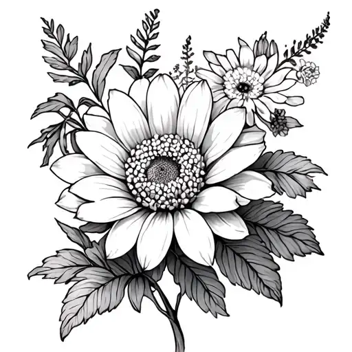 Chrysanthemum, marigold, and larkspur elegant dainty tattoo to cover rib letter tattoo tattoo design idea