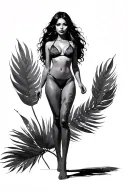 Sexy girl, petite, small boobs, wide hips, bikini . long hair,sexual. Seductive. Full Body, standing with legs and feet tattoo design idea