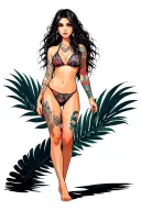 Sexy girl, petite, small boobs, wide hips, bikini . long hair,sexual. Seductive. Full Body, standing with legs and feet tattoo design idea