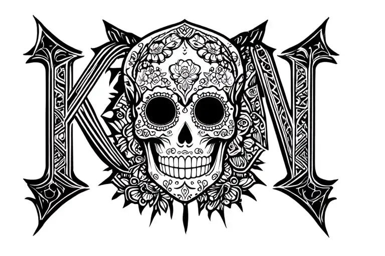 "Kiran" Sugar Skull Mysterious tattoo design idea
