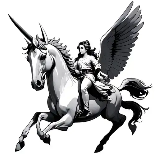 labubu riding a Pegasus flying tattoo design idea