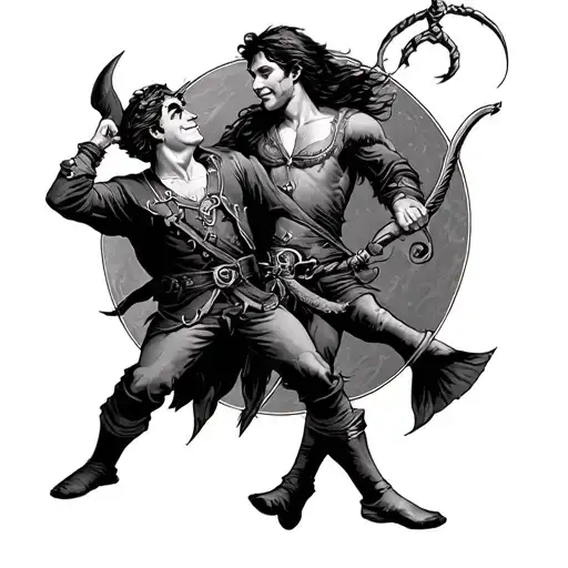 captain hook vs peter pan tattoo design idea