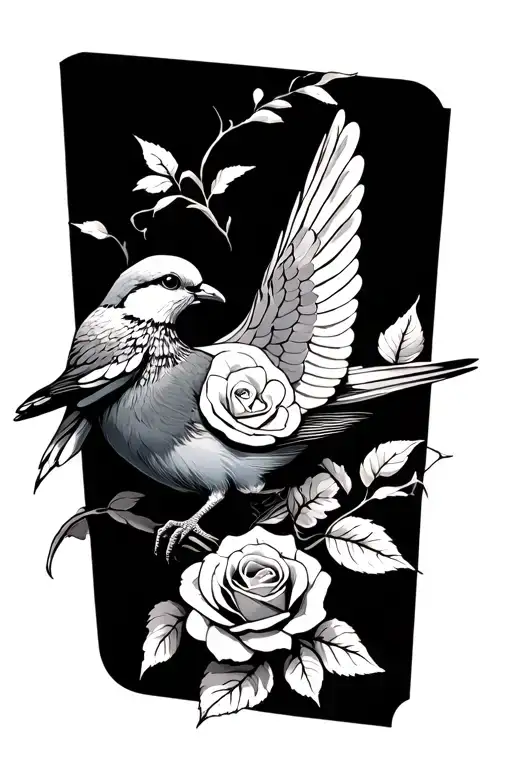bird perched dove carrying a rose tattoo design idea