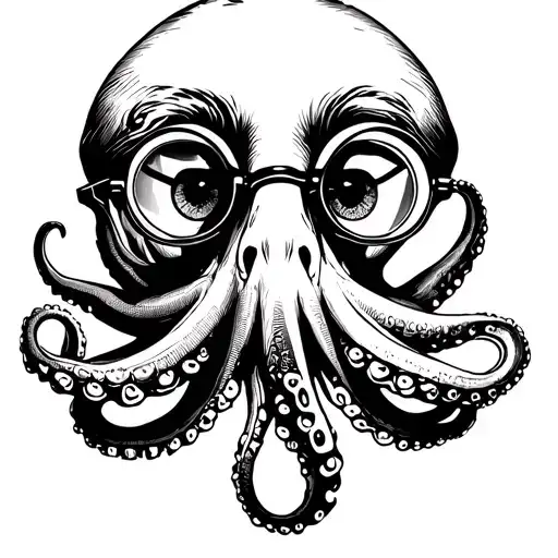 minimalistic octopus with john lennon round glasses tattoo design idea