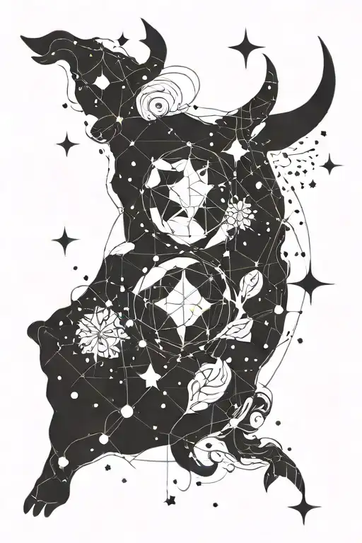 A constellation tattoo merging the symbols of Taurus and Pisces in a celestial design tattoo design idea
