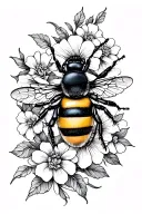 bee and flowers tattoo design idea