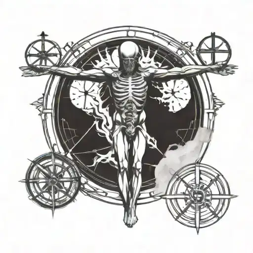 Vitruvian man and x ray symbol combined together tattoo design idea