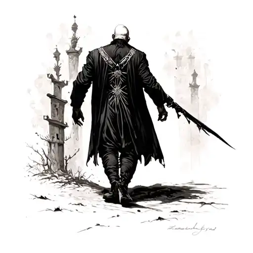 Sad father walking away tattoo design idea