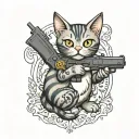 cat with gun tattoo design idea