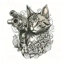 cat with gun tattoo design idea