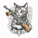cat with gun tattoo design idea