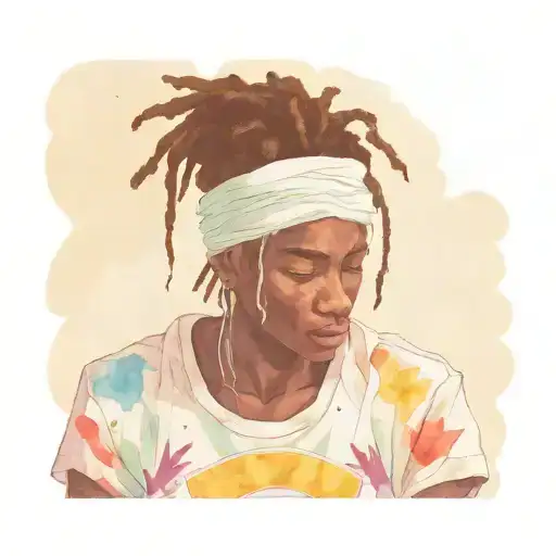 emo,depression,darkness,lonely,suicidal,sad,dark skinned male,dyed short dreads fully hiding face,teens,no tattoos,skinn tattoo design idea