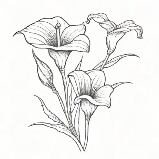 black and white Calla Lilly, carnation, and tulip emerging from same stem tattoo design idea