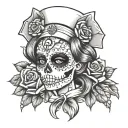 nurse sugar skull rose hair tattoo design idea