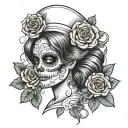nurse sugar skull rose hair tattoo design idea