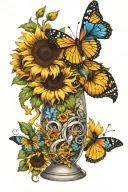 cracked vase, sunflower, semicolon, butterfly, infinity symbol, puzzle piece tattoo design idea