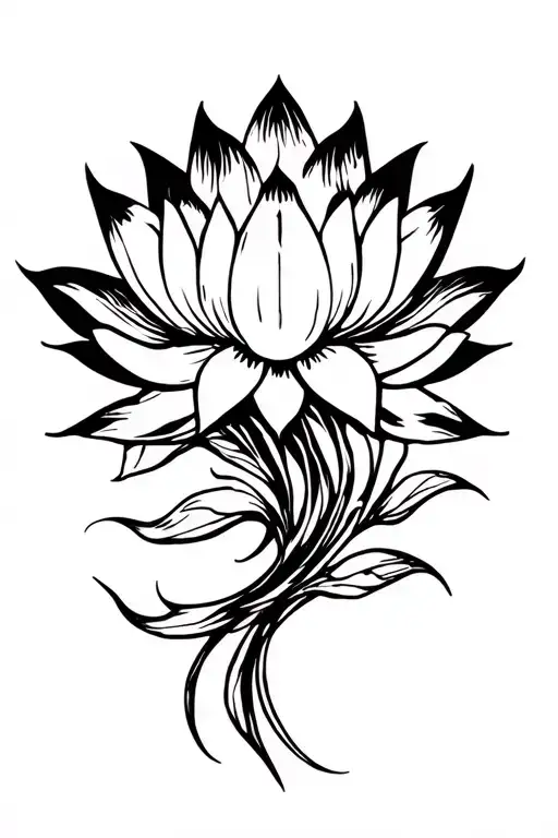 Leo, lotus flower, 555, euro trash polka style tattoo design idea