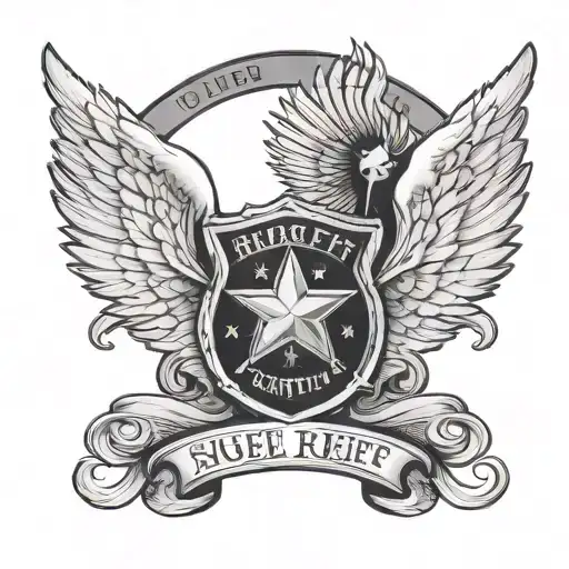 Angel Halo on top of Sheriffs Badge with Wings coming off the side. banner underneath  tattoo design idea