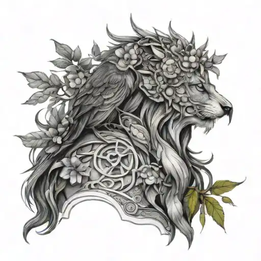 Druid mixed with nature tattoo design idea