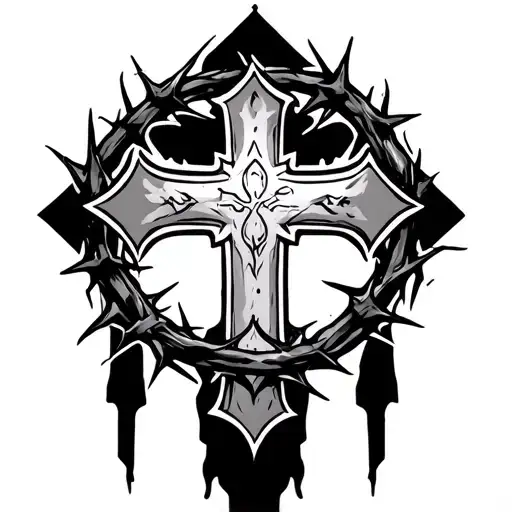crown of thorns and gothic cross tattoo design idea