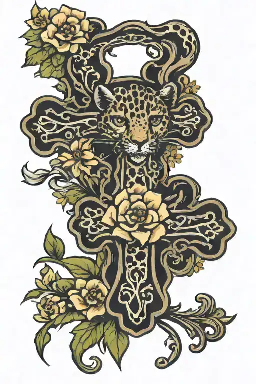 cheetah print background flowered cross tattoo tattoo design idea