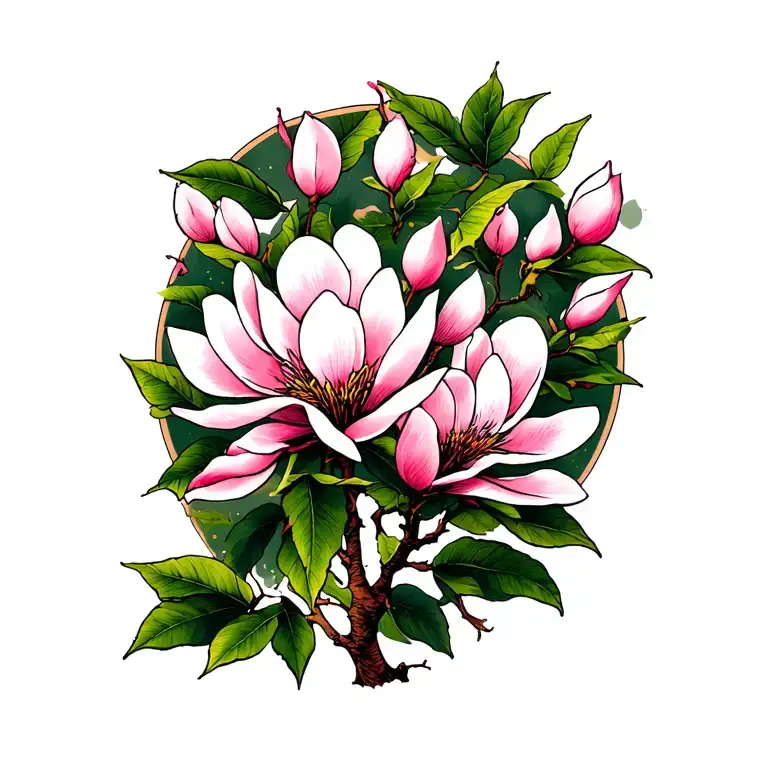 pink magnolia tree tattoo design idea