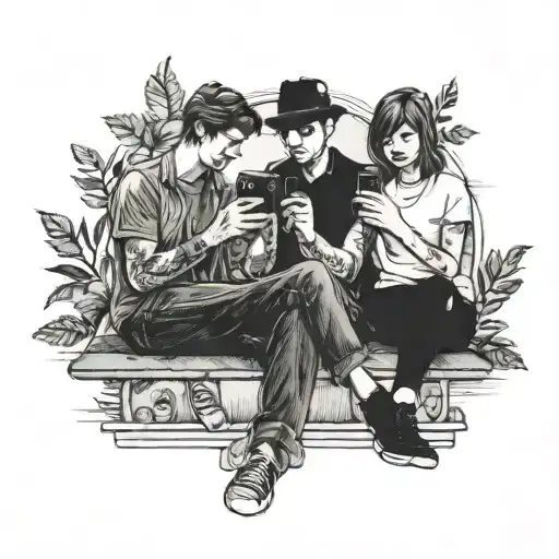 polaroid photo 3 person sitting tattoo design idea