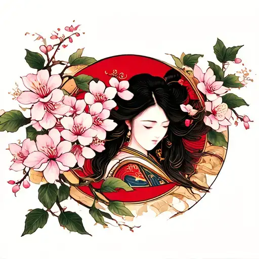 christian japanese with cherry blossoms tattoo design idea