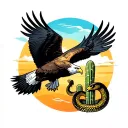eagle flying over cactus with snake tattoo design idea