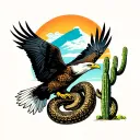 eagle flying over cactus with snake tattoo design idea
