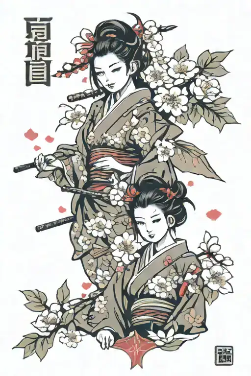 sakura and momiji with japanese kanji love tattoo design idea