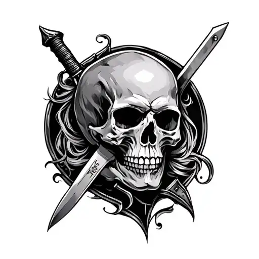 Mirior invictus with knife and skull tattoo design idea