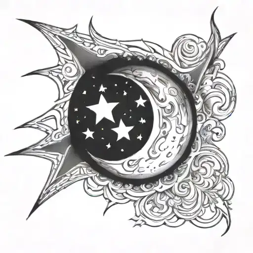 a moon with a star for stomach  tattoo design idea