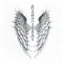 kanji with angel wings back neck tattoo design idea
